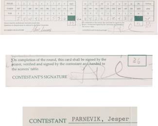 Jesper Parnevik signed golf score card