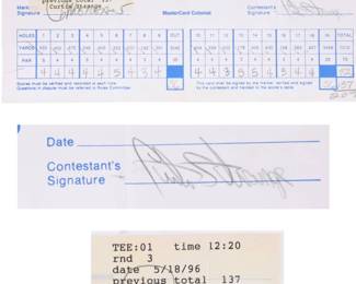 Curtis Strange signed golf score card