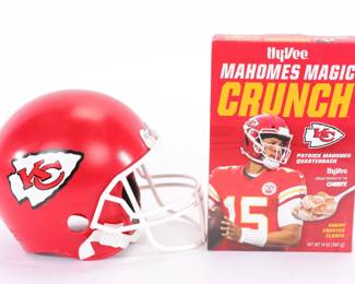 Mahomes cereal (sealed) and KC Chiefs helmet