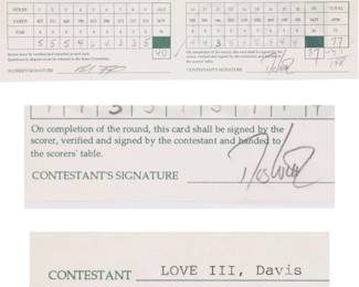 Davis Love III signed golf score card
