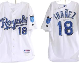 Royals jersey autographed by Raul Ibañez and Steve Palermo