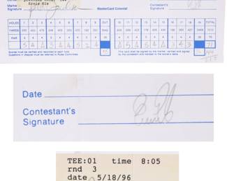 Ernie Els signed golf score card