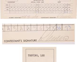 Lee Trevino signed golf score card