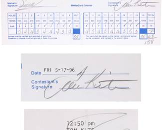 Tom Kite signed golf score card