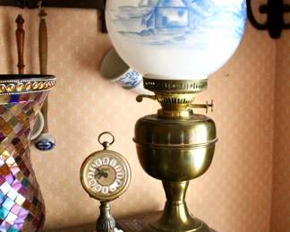 Antique hand painted oil lamp 