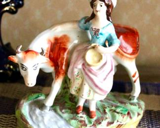 Cute woman and cow glass decor