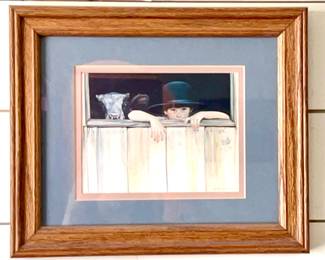 Cute boy and cow artwork