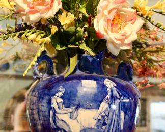 Vintage flower vase with artwork 