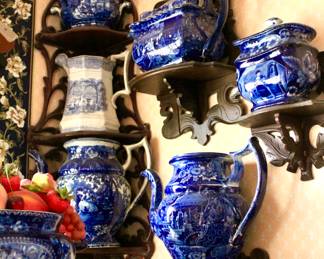 Flow blue massive vase collection