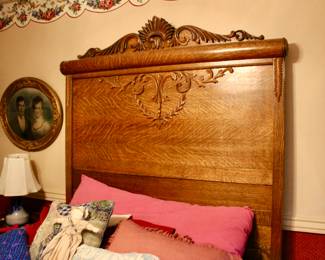 Wood carved large bed frame