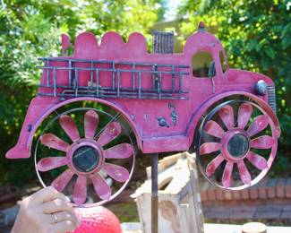 Red fire truck garden decor 