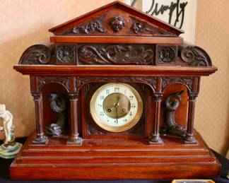 Wood carved mantel clock