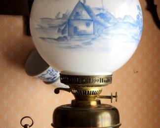 Hand painted vintage oil lamp 