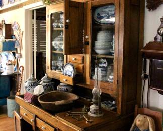 Antique hutch with lots of storage and dry sink. 