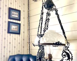 Massive 1900-1920's antique hanging oil lamp 