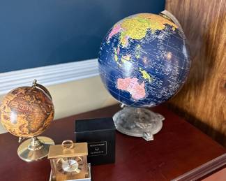 1970's Ford Motor Corp Bulova Desk Clock with Box, Desk Globes 