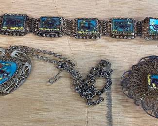Chinese Export Silver Jewelry Set