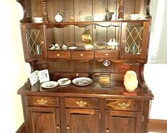 Pine cupboard and contents.