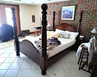 Cherry empire style high post queen bed with new memory foam mattress and other items