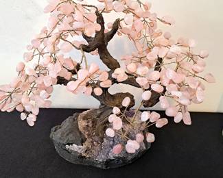 Oriental Pink agate bonsai bush set in a geode base.