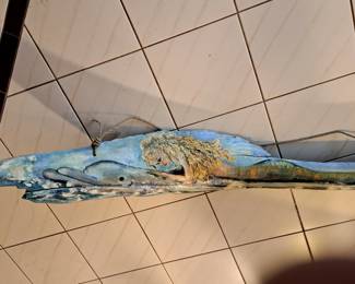Hand painted mermaid and dolphin on driftwood
