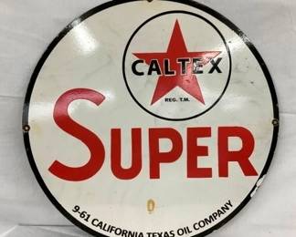 30IN PORC. CALTEX SUPER OIL SIGN