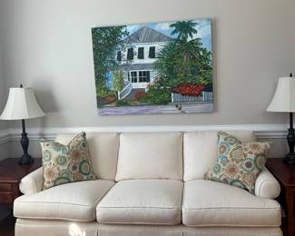 3 Cushion Ivory Sofa...Very clean and nice!!  H 34" W 80" D 33.5"