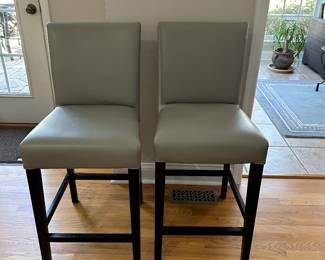 Crate and Barrel Bar Stools in Gray Leather                           H 39.5" W 17.5" D 20"