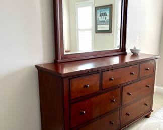 7 Drawer Dresser with Mirror by Aspen                   
Dresser- H 37.75"  W 64"  D 18.25"                                  
Mirror  H 40"  W 47.5"