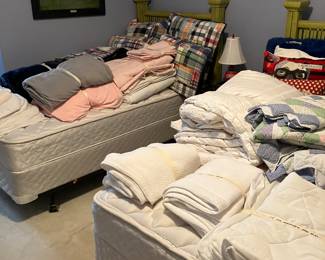 Twin beds, linens