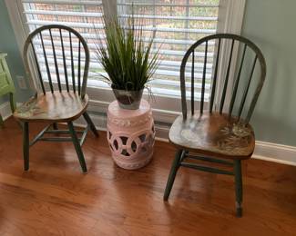 Pair hand painted antique Windsor chairs 