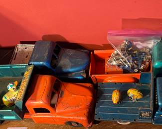 Vintage Pressed Steel Toy Trucks, Tin Wind-Up