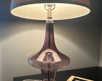 Uttermost nova one table lamp.
Translucent smoke gray glass/polished nickel plated accents/Chrystal details. Made of metal crystal and glass.