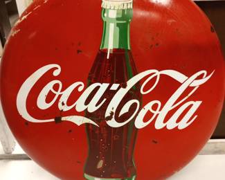 1950's large metal Coca Cola Button Sign.