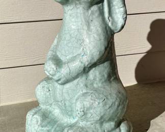 SOLD— Heavy! Glazed terra cotta bunny garden figure. 
