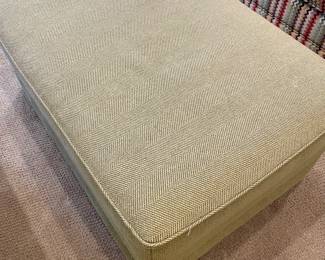 SOLD— Upholstered storage ottoman by Bassett . Includes two pillows with matching fabric. GREAT BUY!  