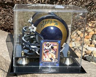 SOLD—Marshall Faulk Signed Mini STL Rams Helmet