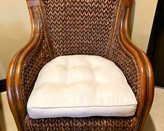 SOLD—Sea grass and rattan, oversized chair. Cushion included. 30x26x38 inches. Normal wear. 