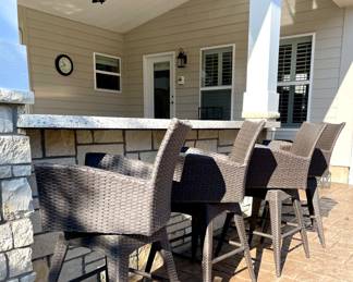 $200/each. Mission Hills full swivel faux wicker bar height, outdoor stool. 4 available.
