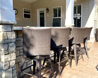 $200/each. Mission Hills full swivel faux wicker bar height, outdoor stool. 4 available.