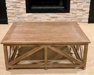 SOLD  Large scale, distressed coffee table. Some wear noted on edges. 