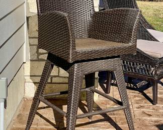 $200/each. Mission Hills full swivel faux wicker bar height, outdoor stool. 4 available.