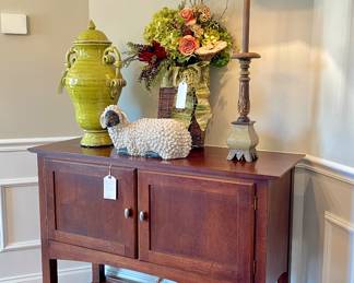 SOLD- Ethan Allen buffet with hanging mirror (mirror not pictured). 47L x 18W x 36H. A classic piece with clean lines. 