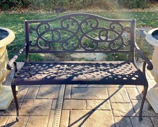 $250. Cast aluminum outdoor bench. Nice! 48 width by 33.5 height.