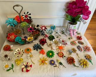 Enamel flower brooches
