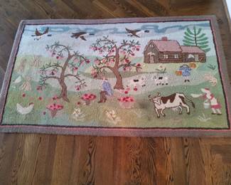 Folk Farm Scene Hooked Rug Macfee Studio, Vermont