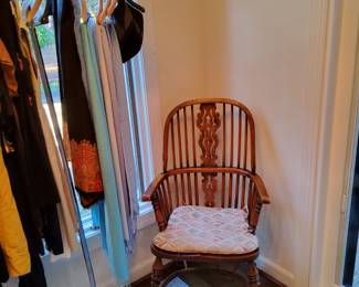 Vintage  Yew Wood Windsor Arm Chair with Custom  Cushion 
