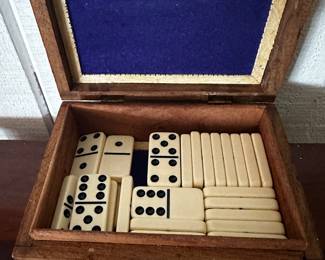 Bakelite domino set in carved box