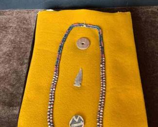 Native American Bead Necklace And Artifacts