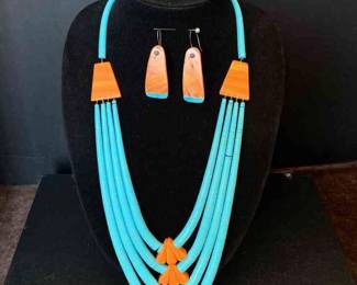 Stunning Native American Turquoise Necklace And Earrings